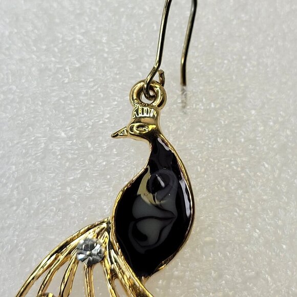 Peacock Chandelier Earrings Gold and Black Bird Earrings - Picture 5 of 8